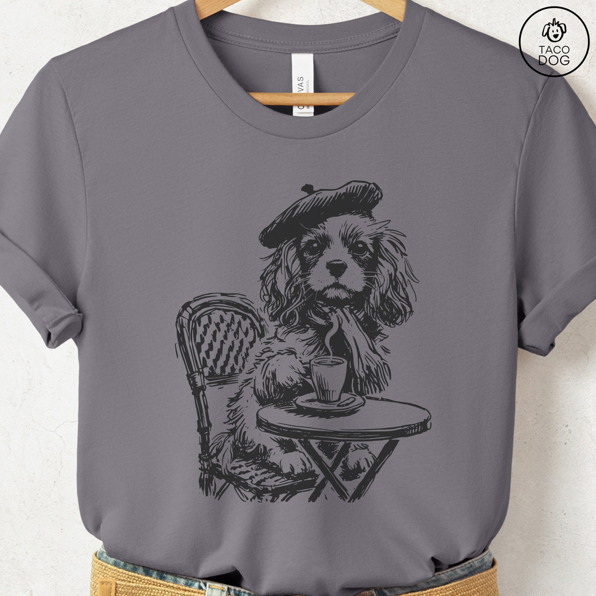 Cavalier King Charles Spaniel Paris France T-Shirt, design close-up
