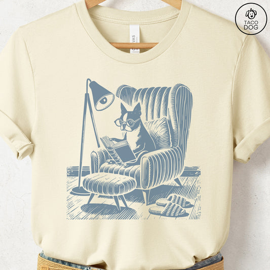 Boston Terrier Reading Chair T-Shirt