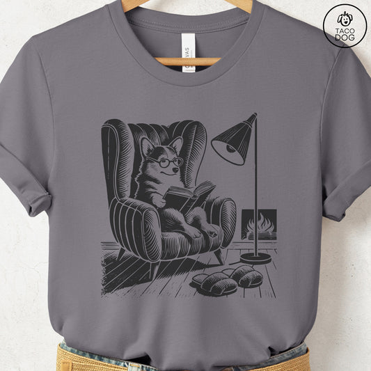 Corgi Reading Chair T-Shirt Storm Taco-Dog