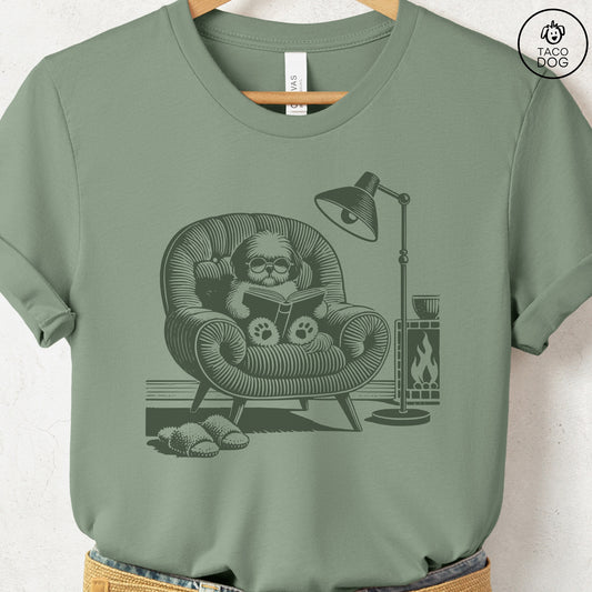 Shih Tzu Reading Chair T-Shirt Sage Taco-Dog