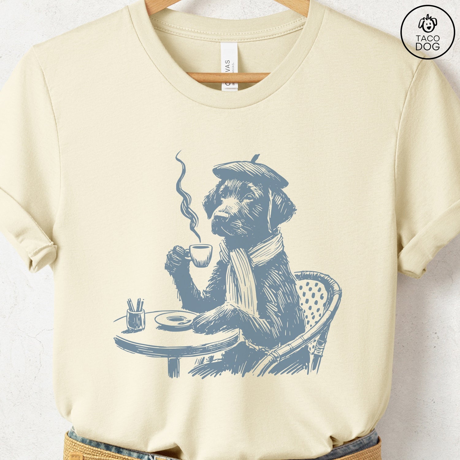 Lab Labrador Paris France Coffee T-Shirt Natural Taco-Dog