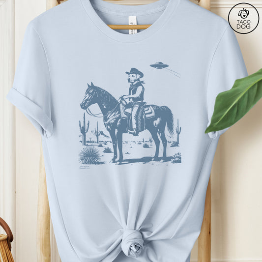 Lab Labrador Retriever Horseback T-Shirt Light Blue Taco-Dog