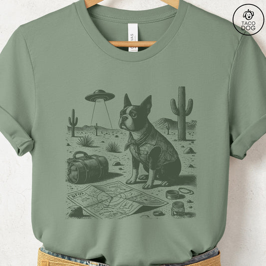 Boston Terrier Desert Survey T-Shirt Sage Taco-Dog
