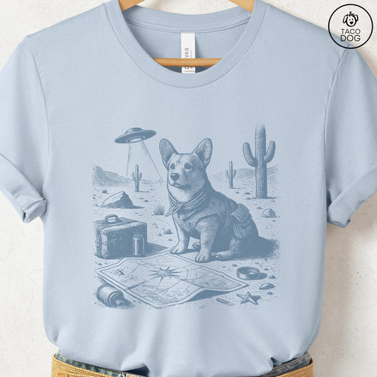 Corgi Desert Survey T-Shirt Light Blue Taco-Dog