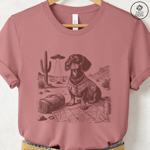 Dachshund Doxie Desert Survey T-Shirt Heather Mauve Taco-Dog