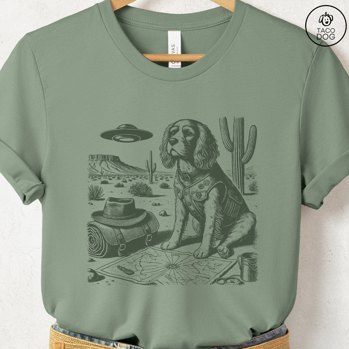 Cavalier King Charles Spaniel Desert Survey T-Shirt, design close-up