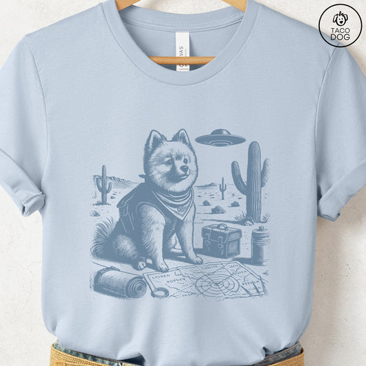 Pomeranian Desert Survey T-Shirt Light Blue Taco-Dog