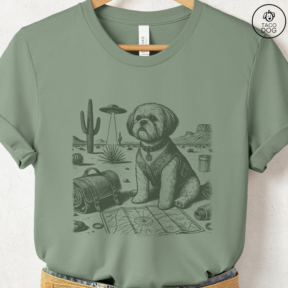 Shih Tzu Desert Survey T-Shirt, design close-up