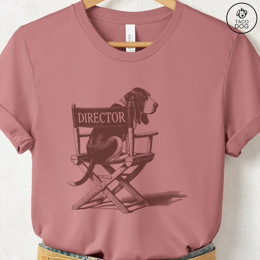 Basset Hound Director Chair T-Shirt Heather Mauve Taco-Dog