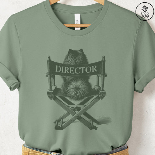 Pomeranian Director Chair T-Shirt Sage Taco-Dog