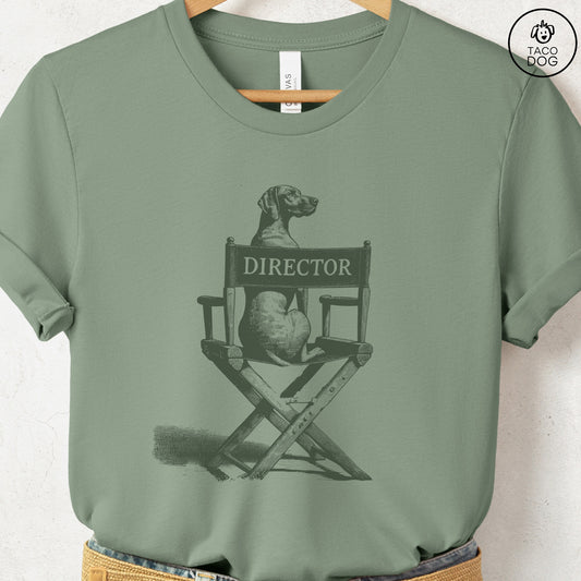 Vizsla Director Chair T-Shirt Sage Taco-Dog