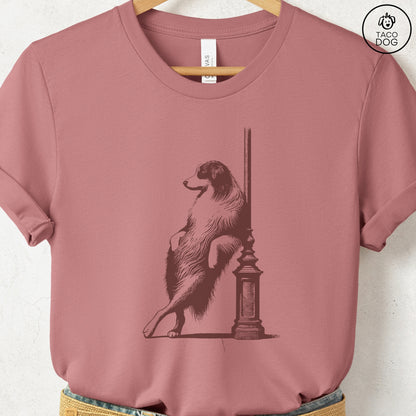Australian Shepherd Aussie Lamppost Leaning T-Shirt