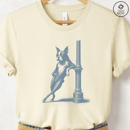 Boston Terrier Lamppost Leaning T-Shirt
