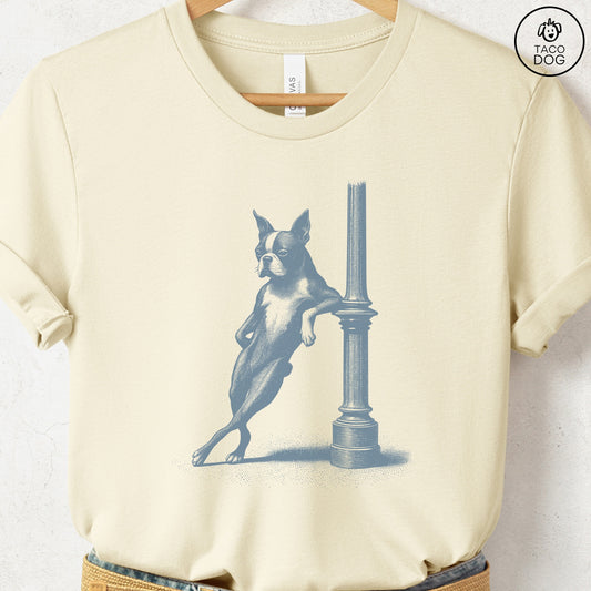 Boston Terrier Lamppost Leaning T-Shirt