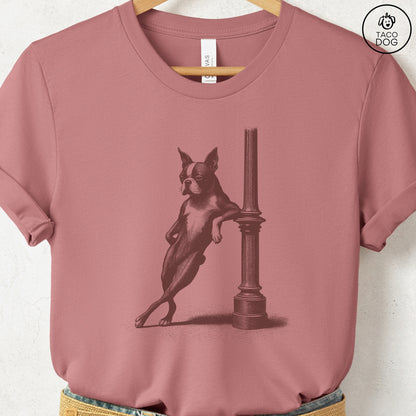 Boston Terrier Lamppost Leaning T-Shirt