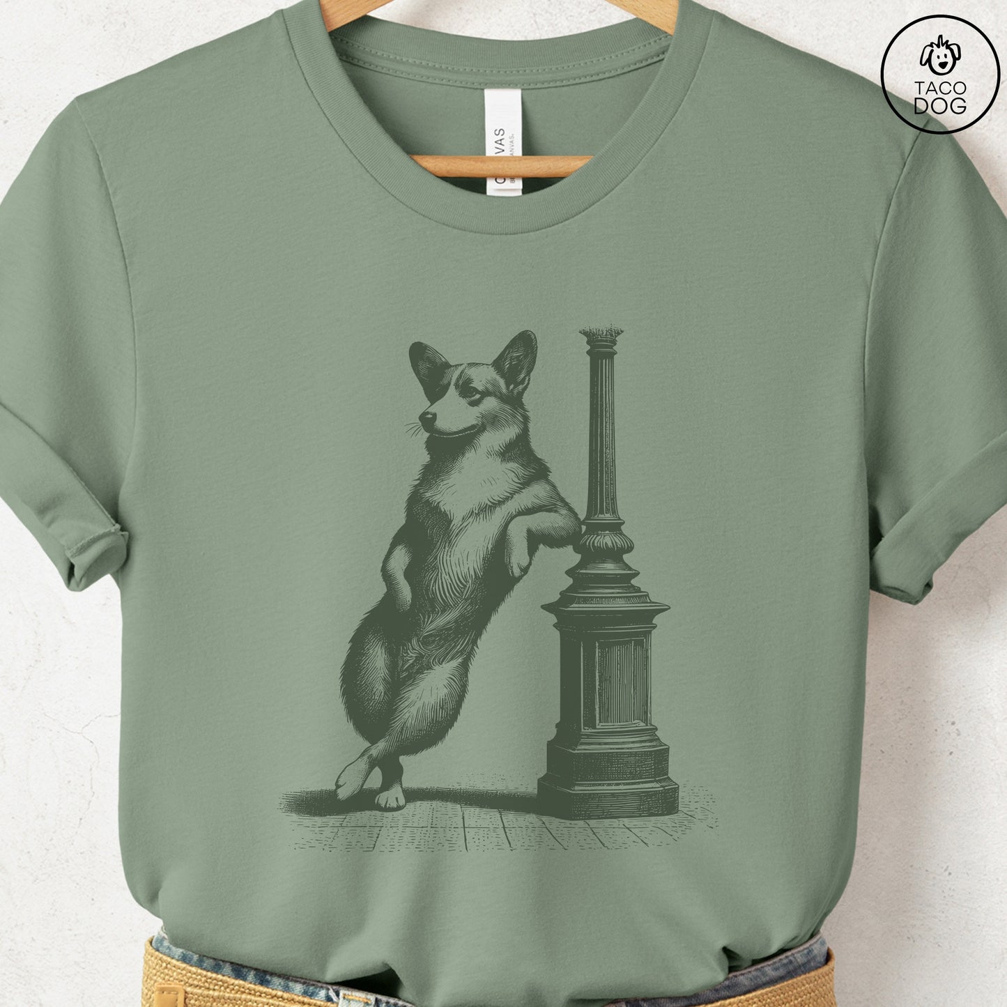 Corgi Lamppost Leaning T-Shirt
