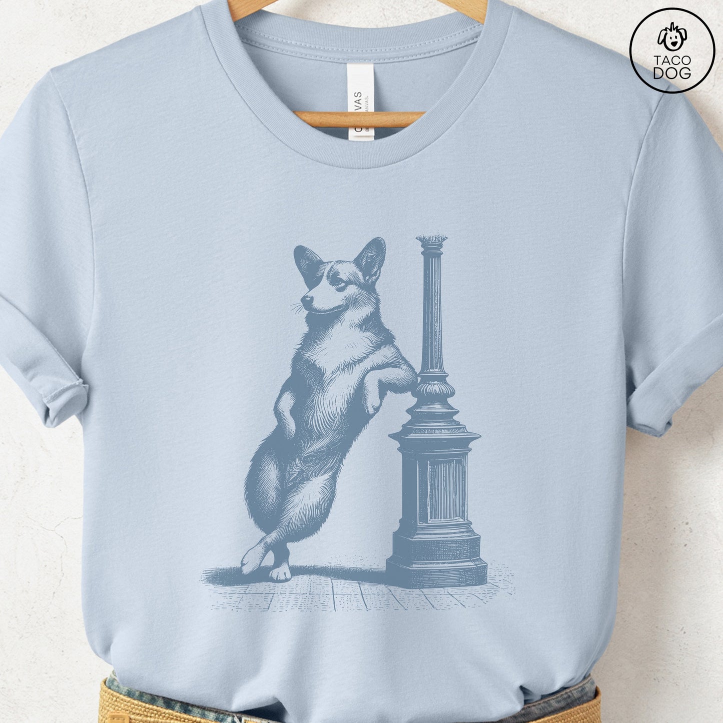 Corgi Lamppost Leaning T-Shirt