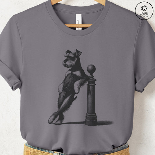 Schnauzer Lamppost Leaning T-Shirt Storm Taco-Dog