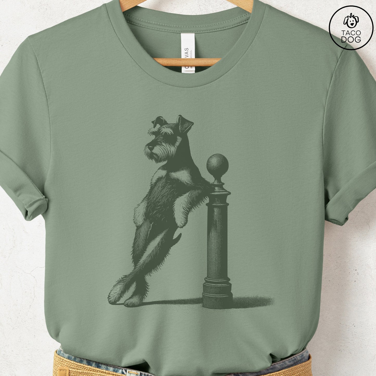 Schnauzer Lamppost Leaning T-Shirt
