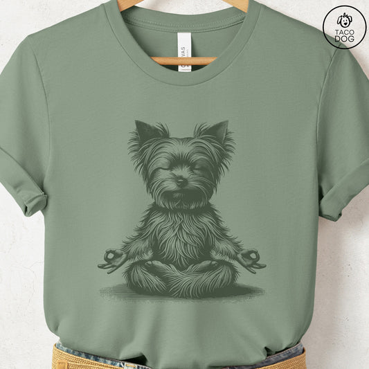 Yorkshire Terrier Yorkie Meditate Yoga Lotus Pose T-Shirt Sage Taco-Dog