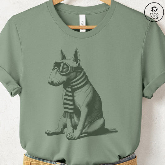 English Bull Terrier Winter Sport T-Shirt Sage Taco-Dog