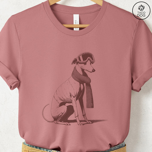 Italian Greyhound Whippet Winter Sport T-Shirt Heather Mauve Taco-Dog
