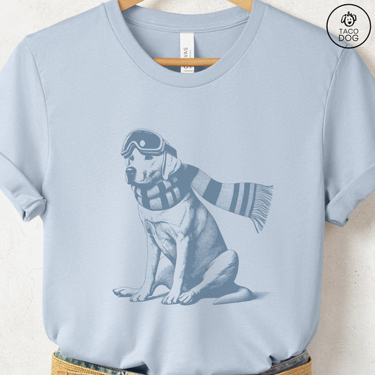 Labrador Retriever Lab Winter Sport T-Shirt Light Blue Taco-Dog