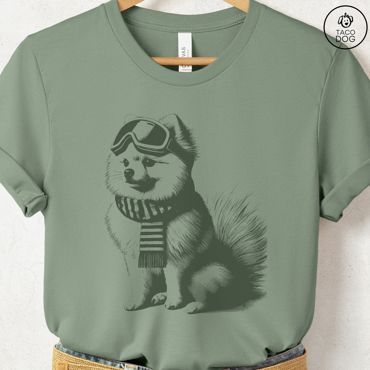 Pomeranian Winter Sport T-Shirt, design close-up