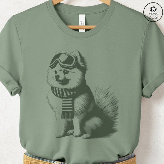Pomeranian Winter Sport T-Shirt Sage Taco-Dog