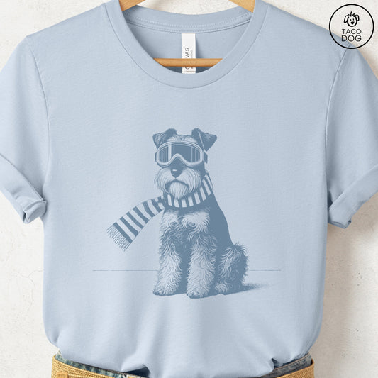 Schnauzer Winter Sport T-Shirt Light Blue Taco-Dog