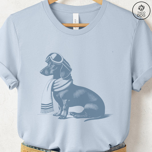 Weenie Dachshund Winter Sport T-Shirt Light Blue Taco-Dog