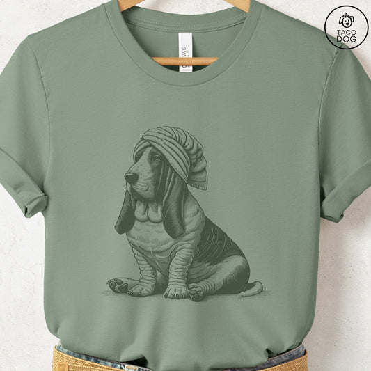 Basset Hound Spa Bath T-Shirt Sage Taco-Dog