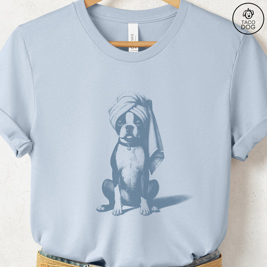 Boston Terrier Spa Bath T-Shirt Light Blue Taco-Dog