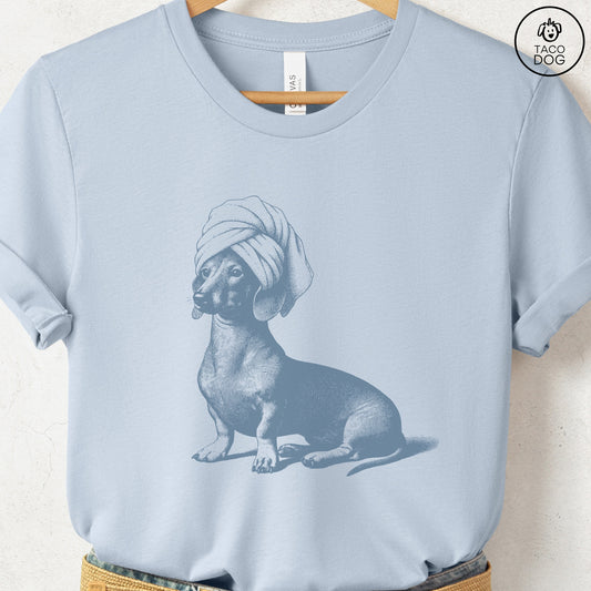 Dachshund Doxie Spa T-Shirt Light Blue Taco-Dog