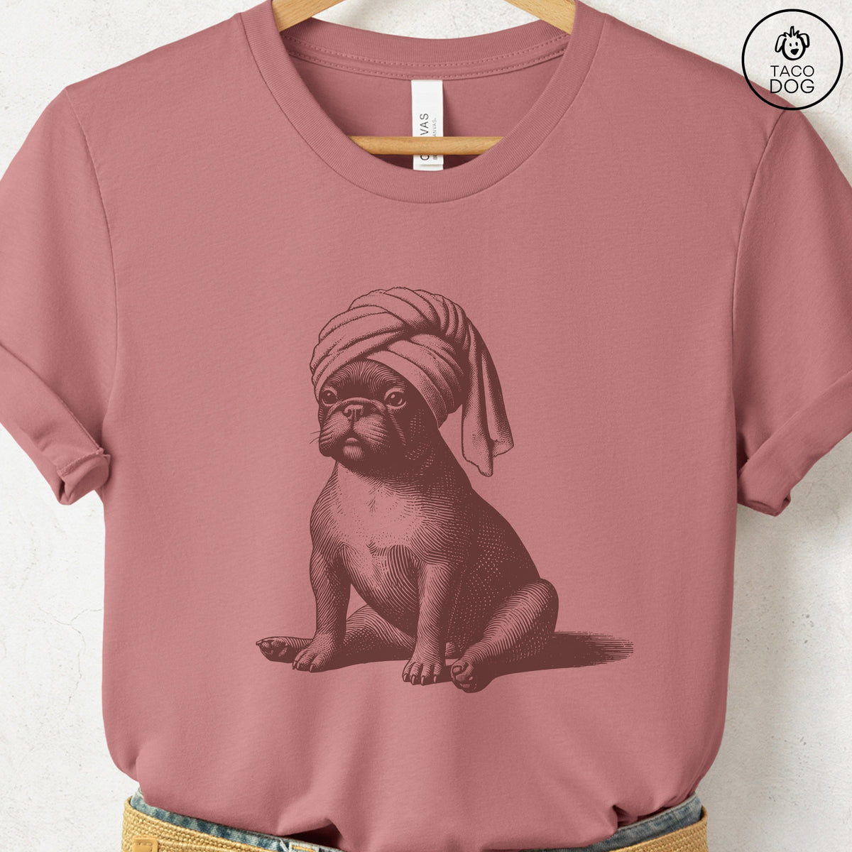 French Bulldog Frenchie Spa T-Shirt, design close-up