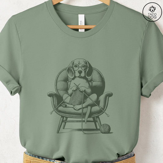 Beagle Knitting T-Shirt Sage Taco-Dog