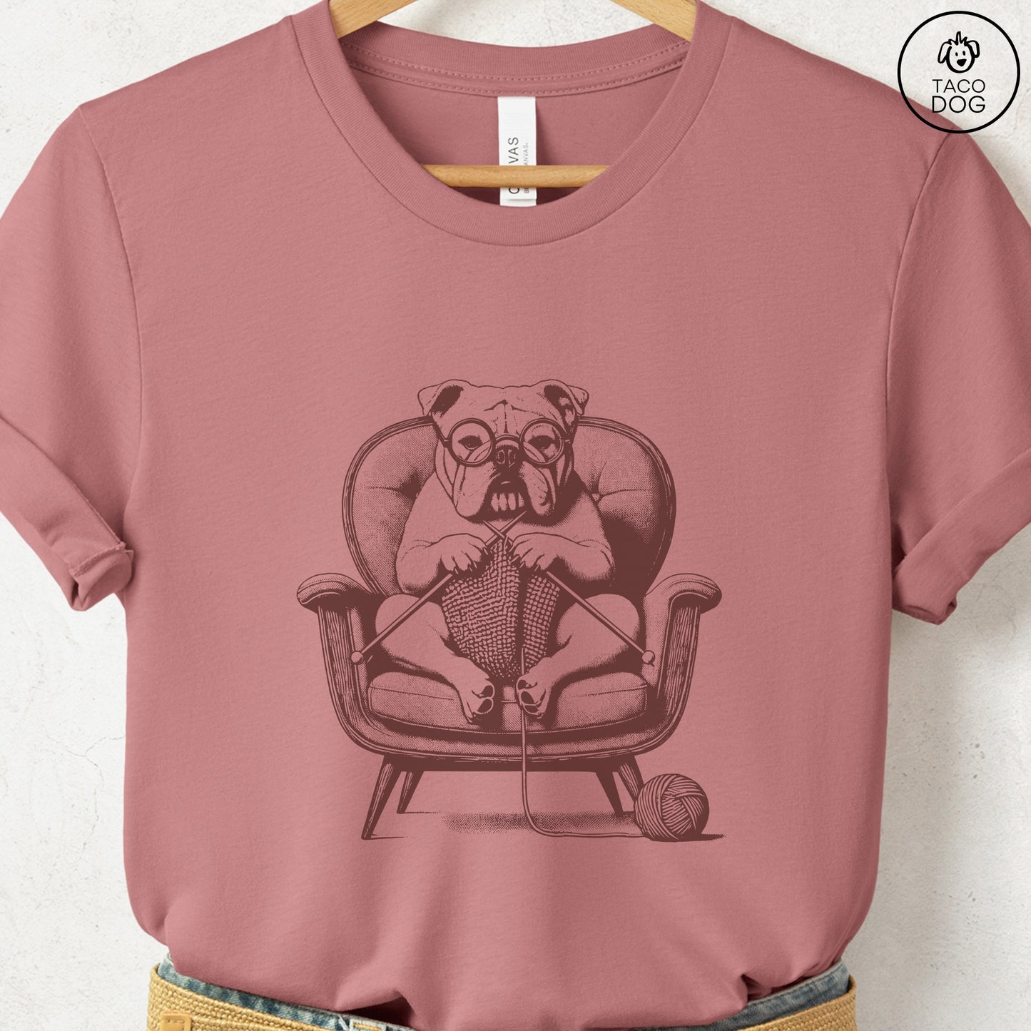 English Bulldog Knitting T-Shirt