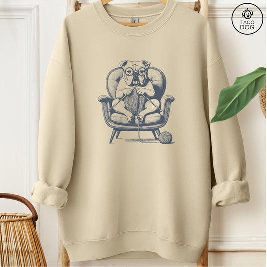 English Bulldog Knitting Sweatshirt