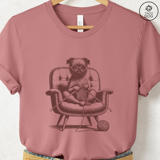 Brussels Griffon Griff Knitting T-Shirt Heather Mauve Taco-Dog