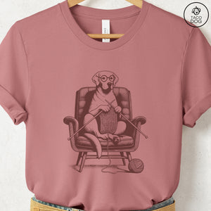 Labrador Retriever Knitting T-Shirt Heather Mauve Taco-Dog