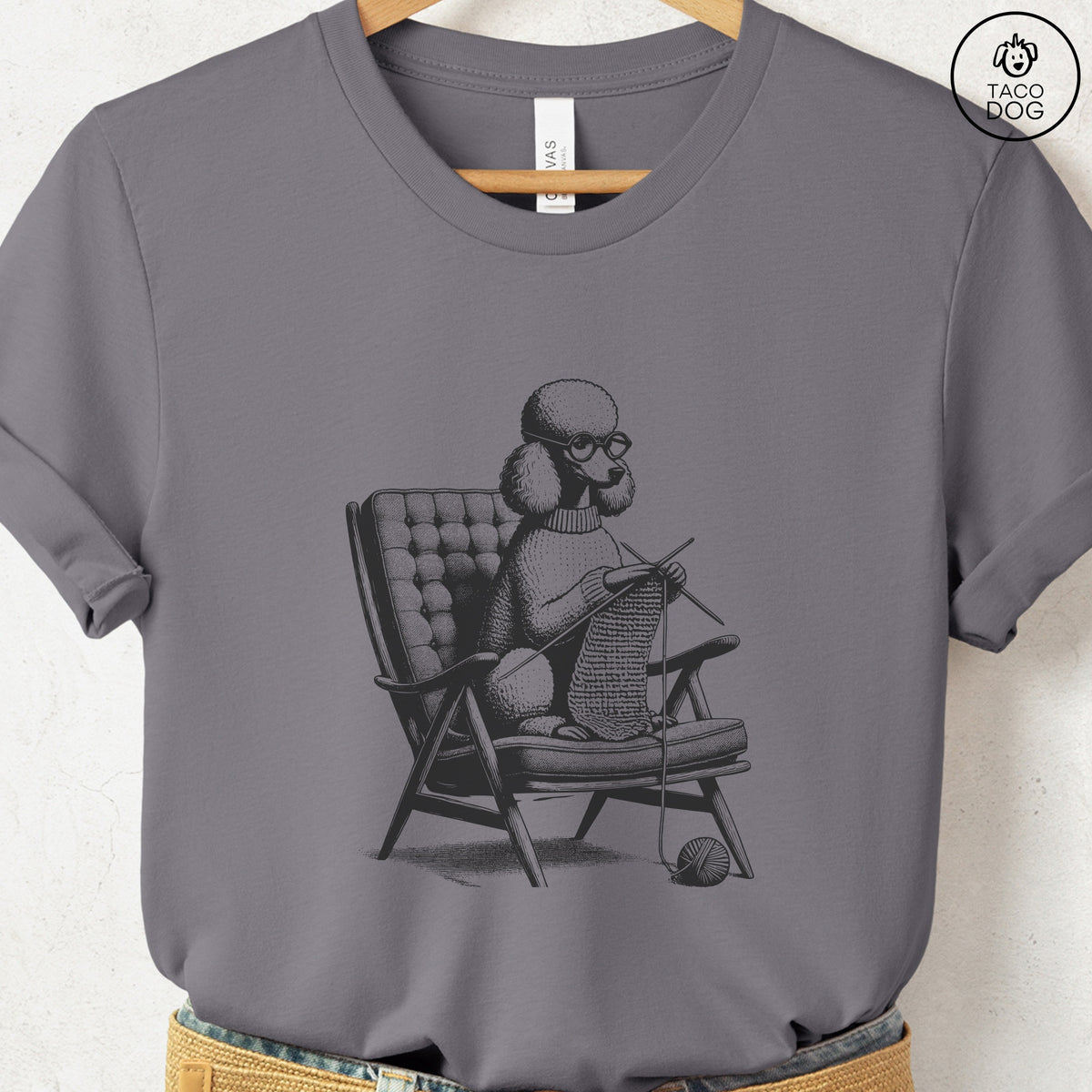 Poodle Knitting T-Shirt, design close-up