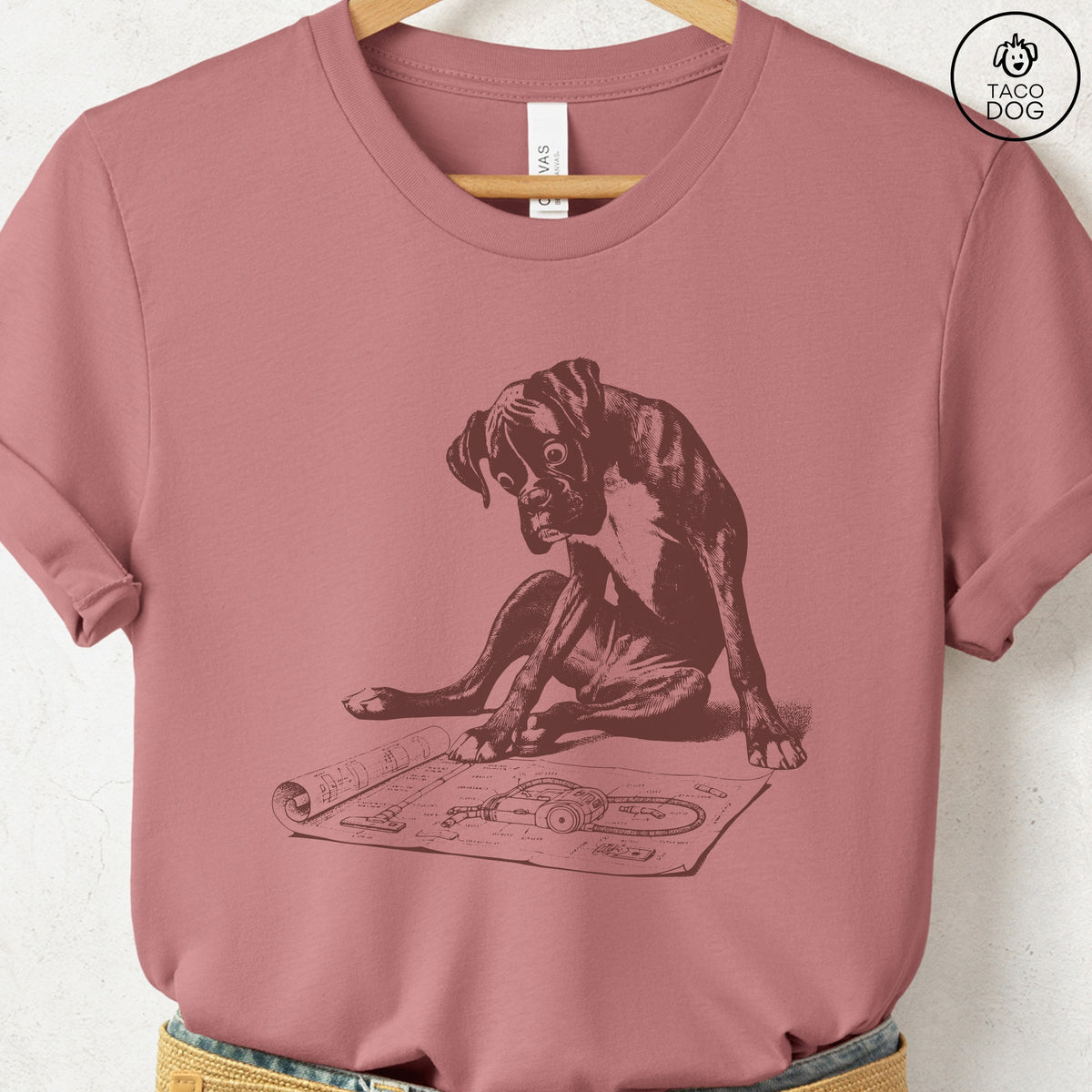 Boxer Dog Vacuum Blueprint T-Shirt, design close-up