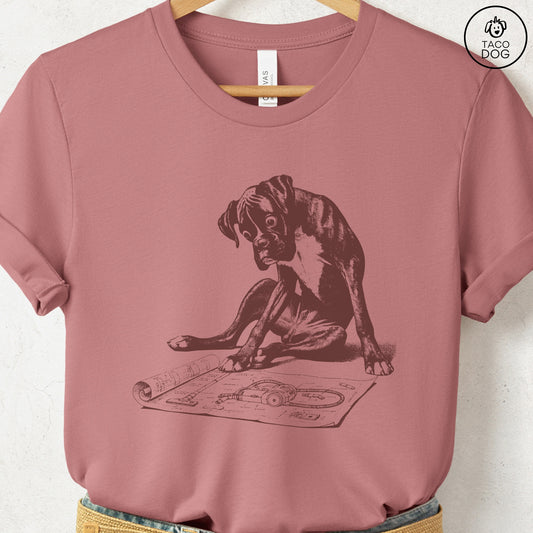 Boxer Dog Vacuum Blueprint T-Shirt Heather Mauve Taco-Dog