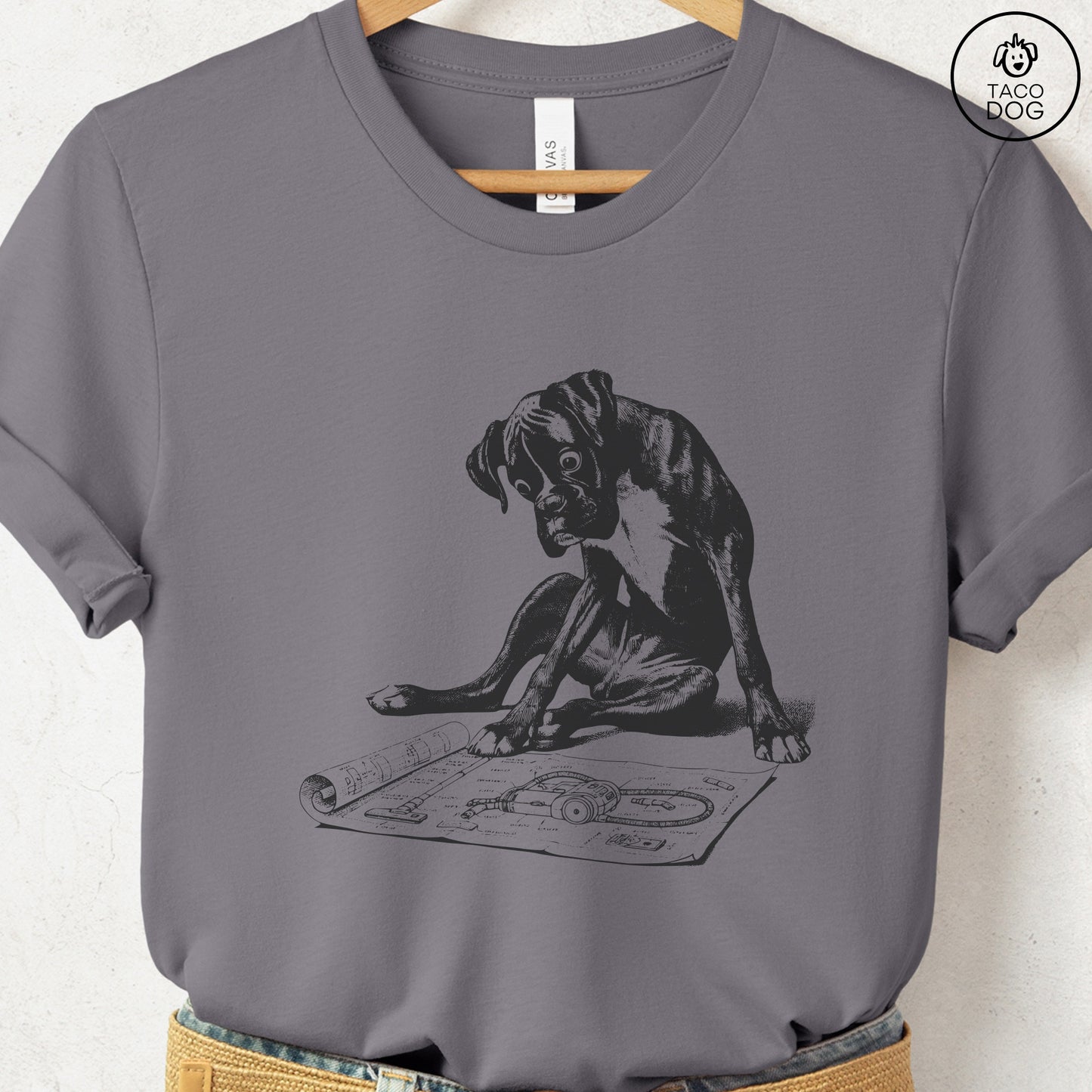 Boxer Dog Vacuum Blueprint T-Shirt