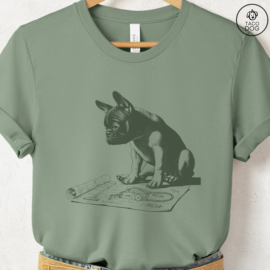 French Bulldog Frenchie Vacuum Blueprint T-Shirt Sage Taco-Dog