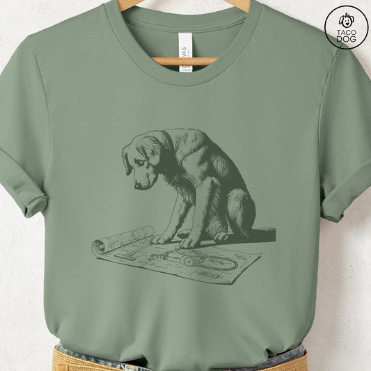 Golden Retriever Vacuum Blueprint T-Shirt Sage Taco-Dog