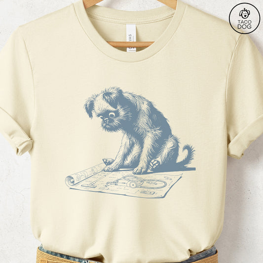 Brussels Griffon Griff Vacuum Blueprint T-Shirt Natural Taco-Dog
