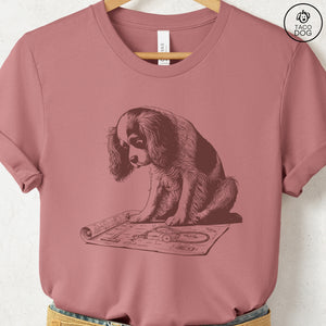 Cavalier King Charles Spaniel Vacuum Blueprint T-Shirt Heather Mauve Taco-Dog