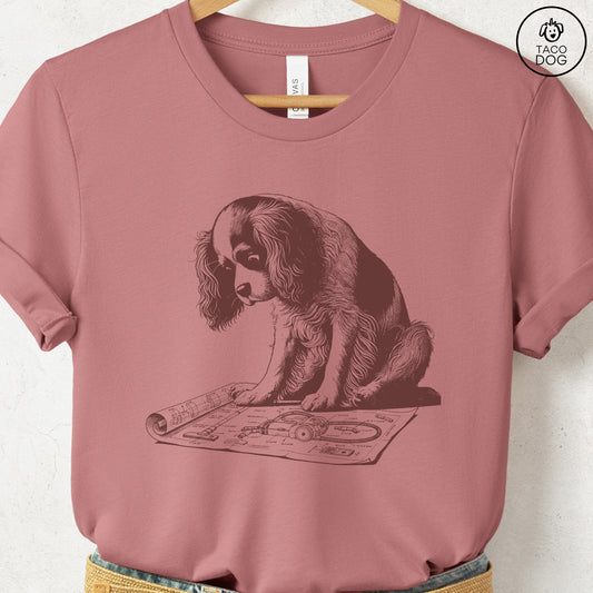 Cavalier King Charles Spaniel Vacuum Blueprint T-Shirt Heather Mauve Taco-Dog