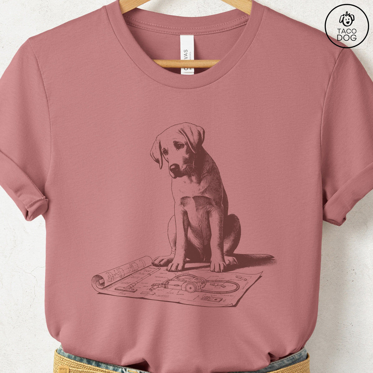 Labrador Retriever Lab Vacuum Blueprint T-Shirt, design close-up